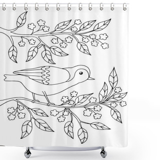 Personality  Bird Sitting On A Branch, Coloring Page Shower Curtains