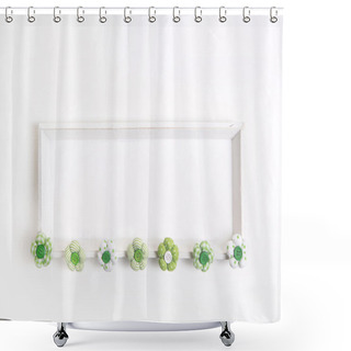 Personality  Spring Or Easter Background With Handmade Flowers On A White Woo Shower Curtains