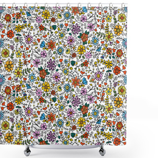 Personality  Colored Seamless Hand Drawn Patterns With Flowers. Ornate Patter Shower Curtains
