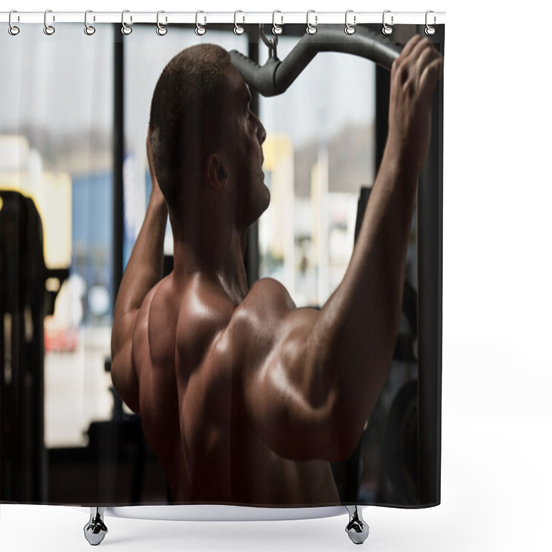 Personality  Man Doing Heavy Weight Exercise For Back Shower Curtains