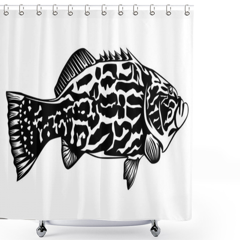 Personality  Black Grouper On White Shower Curtains