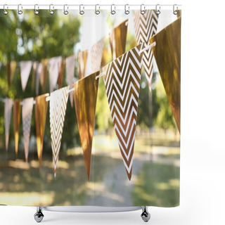 Personality  Golden Bunting Flags In Park. Party Decor Shower Curtains