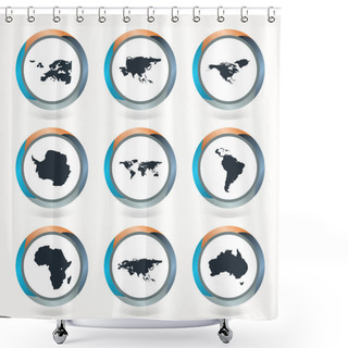 Personality  Set Of Vector Globe Icons Showing Earth With All Continents. Vector Illustration. Shower Curtains