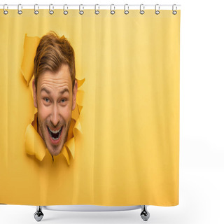 Personality  Crazy Handsome Man With Head In Yellow Paper Hole  Shower Curtains