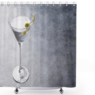 Personality  Martini Cocktail On Dark Stone Table. With Space For Your Text Shower Curtains