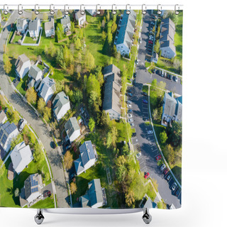 Personality  Aerial View Of Roof Houses In America Small Town In The Countryside Top View Above Houses In NJ USA Shower Curtains