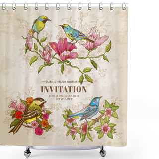 Personality  Set Of Vintage Flowers And  Birds - Hand-drawn Illustration Shower Curtains