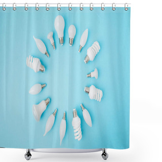 Personality  Top View Of Different White Lamps Arranged In Circle Isolated On Blue Shower Curtains