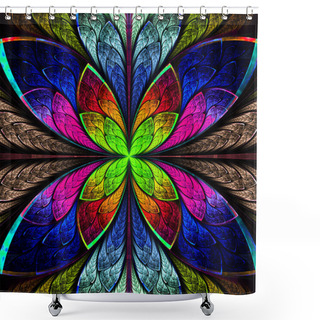 Personality  Symmetrical Multicolor Fractal Flower In Stained Glass Style. Shower Curtains