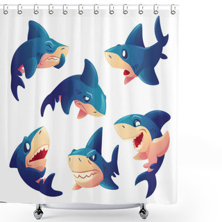 Personality  Cute Shark Character With Different Emotions Shower Curtains