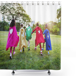 Personality  Superhero Kids Playing Together Shower Curtains