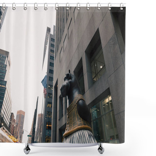 Personality  Hippo Statue Near Modern Building On New York City Street Shower Curtains