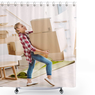 Personality  Girl With Cardboard Boxes Shower Curtains