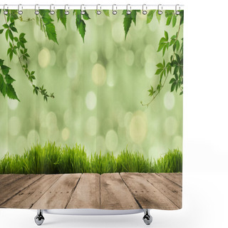 Personality  Green Leaves, Sward And Wooden Planks Shower Curtains