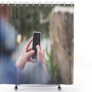 Personality  Man Using Smartphone Shower Curtains