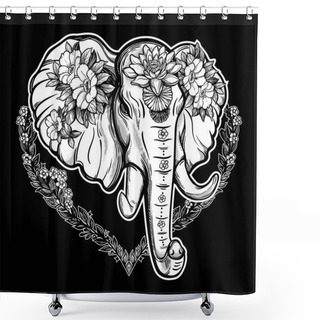 Personality  Decorative Vector Elephant With Flowers Shower Curtains