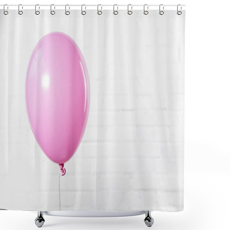 Personality  Single Pink Balloon On White Brick Wall Background Shower Curtains