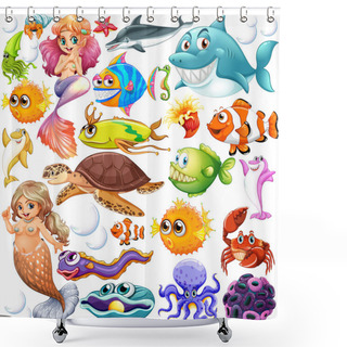 Personality  Different Types Of Sea Animals Illustration Shower Curtains