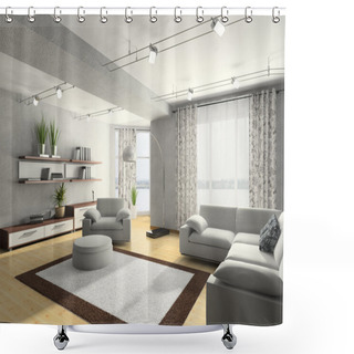 Personality  Home Interior 3D Rendering Shower Curtains