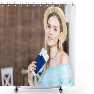 Personality  Woman With Passports And Tickets  Shower Curtains