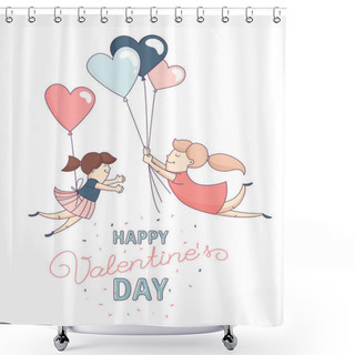 Personality  Happy Valentine's Day Greeting Card Homosexual Female Couple Heart Balloons Shower Curtains