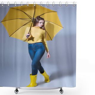 Personality  Girl In Rubber Boots With Umbrella Shower Curtains