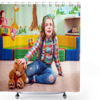 Personality  Cute Girl Playing In Kindergarten For Kids With Special Needs Shower Curtains