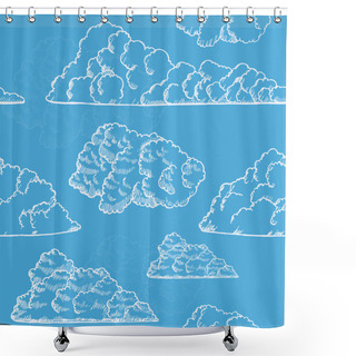 Personality  Clouds Hand Draw Sketch Background Pattern. Vector Shower Curtains