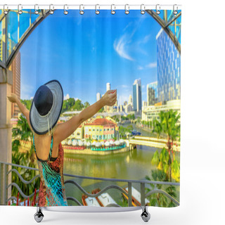 Personality  Tourist Woman In Clarke Quay Shower Curtains