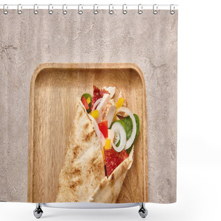 Personality  Top View Of Fresh Burrito With Chicken And Vegetables On Board On Concrete Grey Background Shower Curtains