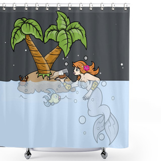 Personality  Mermaid Wondering On Tropical Island - Vector Illustration Shower Curtains