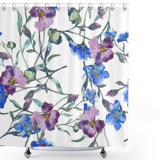 Personality  Blue Purple Flax Floral Botanical Flower. Wild Spring Leaf Isolated. Watercolor Illustration Set. Watercolour Drawing Fashion Aquarelle. Seamless Background Pattern. Fabric Wallpaper Print Texture. Shower Curtains