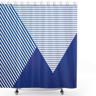Personality  Top View Of Abstract Blue Composition With Stripes And Dots For Background Shower Curtains