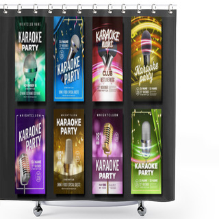 Personality  Karaoke Poster Set Vector. Party Flyer. Music Night. Radio Microphone. Retro Concert. Club Background. Festival Concept. Live Singer. Abstract Template. Realistic Illustration Shower Curtains