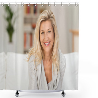 Personality  Middle-aged Woman With Beaming Smile Shower Curtains