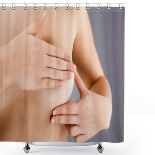 Personality  Woman Examining Her Breast Shower Curtains