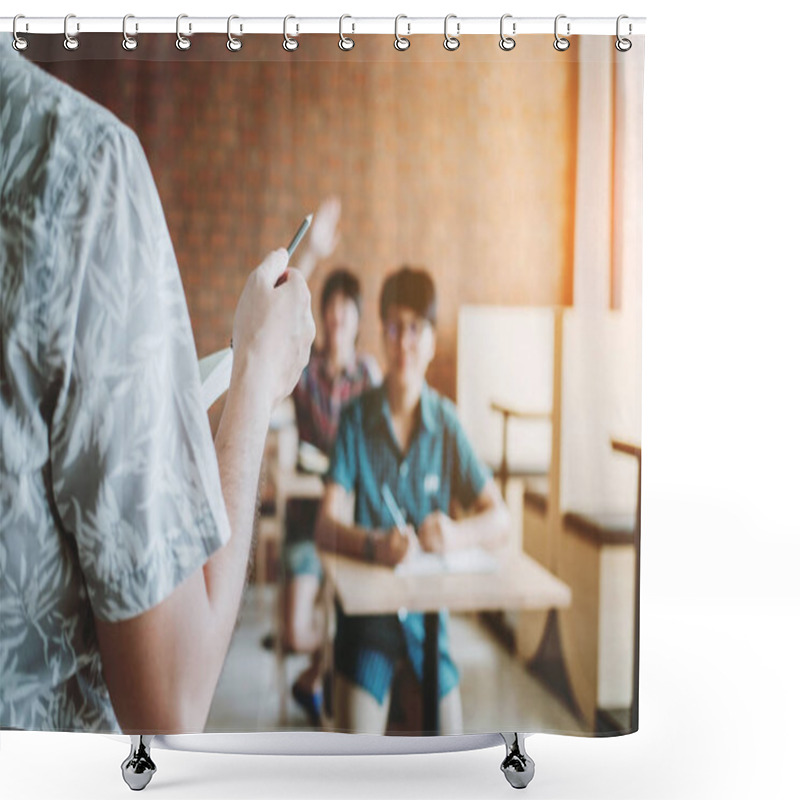 Personality  High School Teachers Give Lectures In The Classroom. In The Afte Shower Curtains