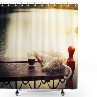 Personality  Coffee And Umbrella On Table By The Lake Shower Curtains
