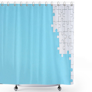 Personality  Flat Lay With White Puzzle Pieces On Blue Background Shower Curtains