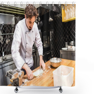 Personality  Chef Preparing Dough For Pasta On Table Shower Curtains