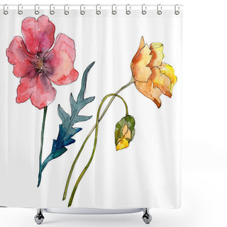 Personality  Poppy Floral Botanical Flower. Wild Spring Leaf Wildflower. Watercolor Background Illustration Set. Watercolour Drawing Fashion Aquarelle. Isolated Poppies Illustration Element. Shower Curtains