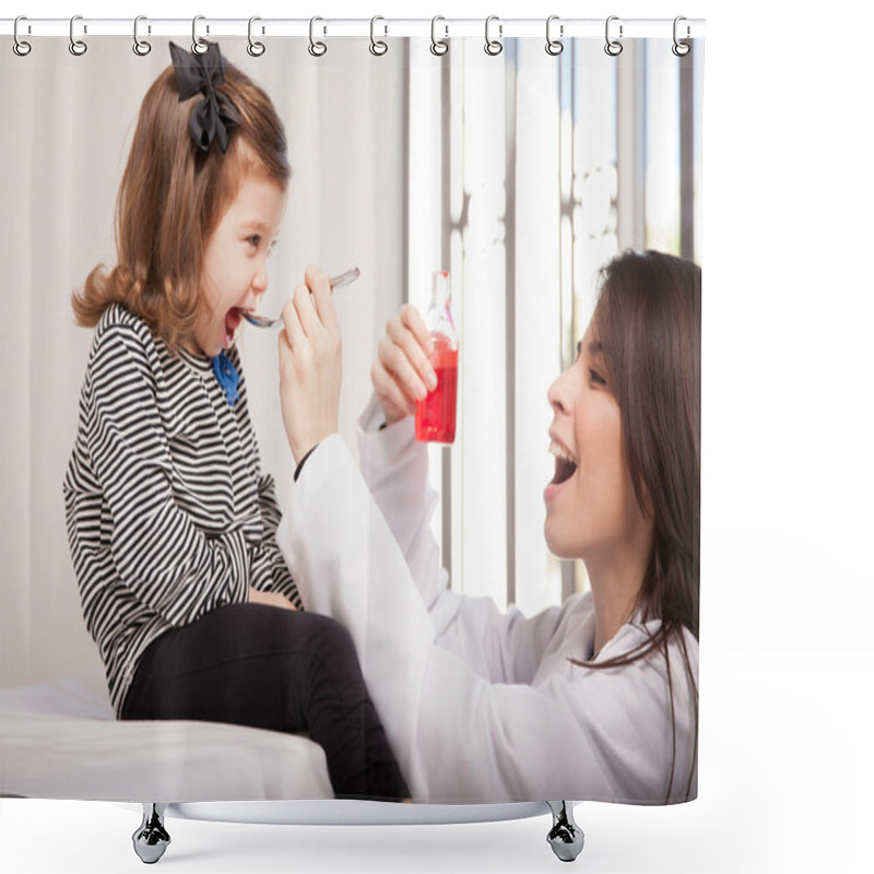 Personality  Giving Cough Syrup To A Girl Shower Curtains