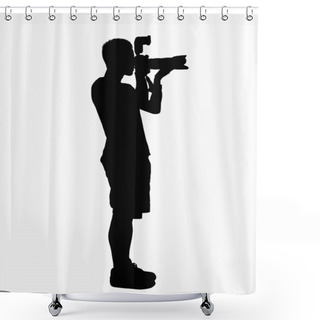 Personality  Silhouette Of Man Holding Camera Shower Curtains