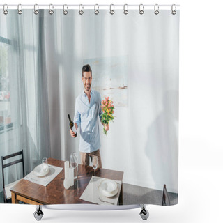 Personality  Man With Bouquet Of Flowers And Wine Shower Curtains