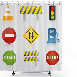 Personality  Image Of Various Road And Highway Signs On A White Background. Shower Curtains