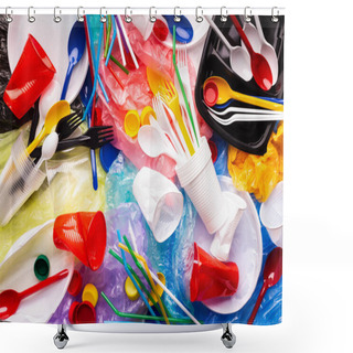 Personality  Picture Of Used Plastic Waste On White Background Shower Curtains