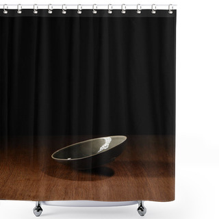 Personality  Empty Ceramic Bowl Flying Above Wooden Table Surface Shower Curtains
