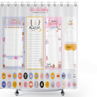 Personality  Collection Of Weekly Or Daily Planner, Note Paper, To Do List, Stickers Templates Decorated By Cute Love Illustrations And Inspirational Quote. Shower Curtains