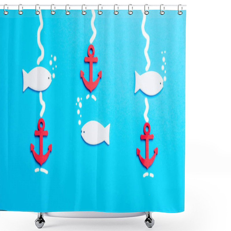 Personality  white fish in blue water shower curtains