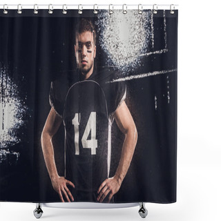 Personality  View Of American Football Player Looking At Camera On Black Through Wet Glass Shower Curtains